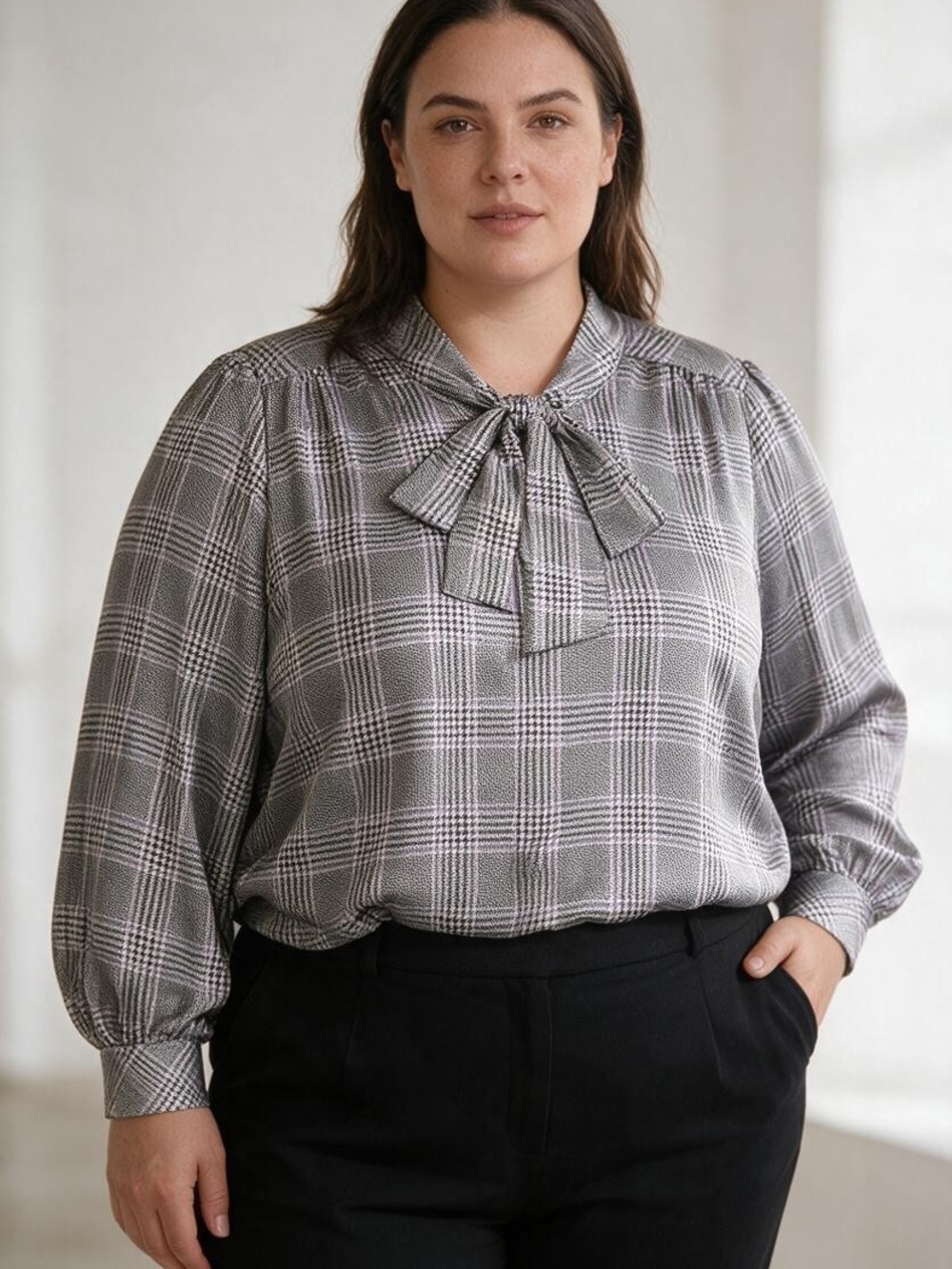 torrid Plaid Bow-Neck Blouse